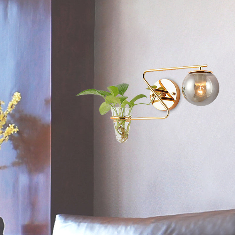 Global Bedroom Sconce Lighting Industrial Cream/Smoke Gray Glass 1 Head Black/Gold Wall Light with Clear Glass Plant Cup Clearhalo 'Art deco wall lights' 'Cast Iron' 'Glass' 'Industrial wall lights' 'Industrial' 'Middle century wall lights' 'Modern' 'Rustic wall lights' 'Tiffany' 'Traditional wall lights' 'Wall Lamps & Sconces' 'Wall Lights' Lighting' 1789351