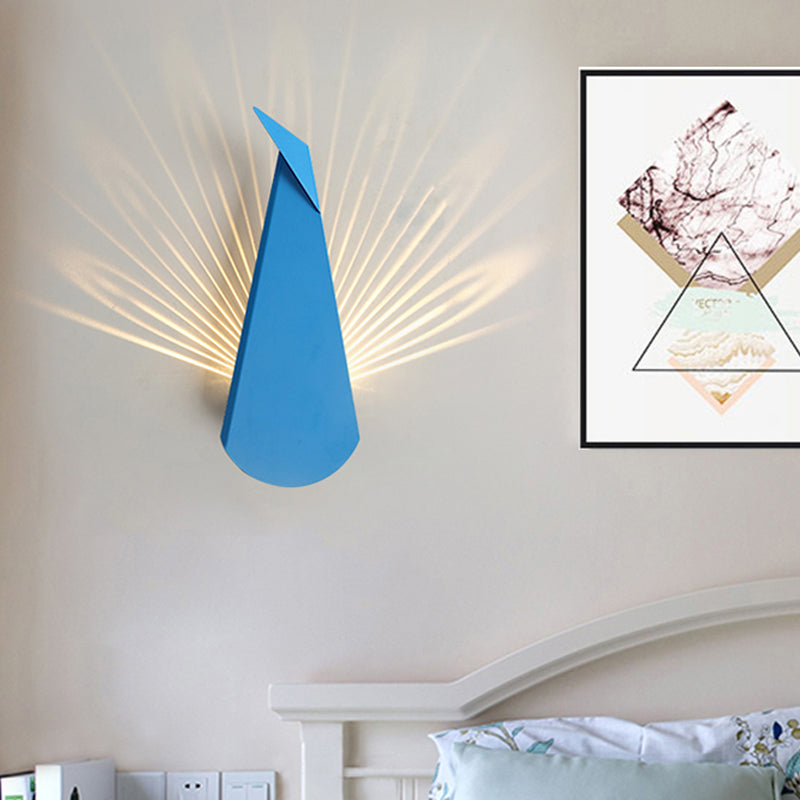 Origami Peafowl Iron Flush Mount Nordic Novelty Pink/Blue LED Wall Light Sconce in Warm/White Light Clearhalo 'Cast Iron' 'Glass' 'Industrial' 'Modern wall lights' 'Modern' 'Tiffany' 'Traditional wall lights' 'Wall Lamps & Sconces' 'Wall Lights' Lighting' 1789367