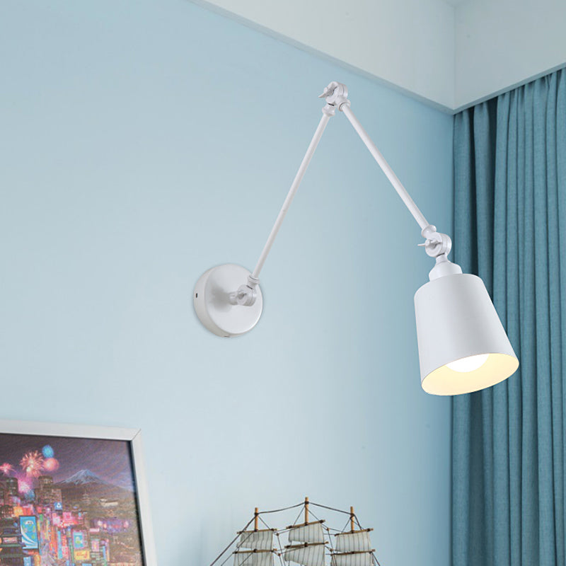 2-Joint Swing Arm Wall Reading Light Nordic Iron Single Black/White Sconce Lighting with Tapered Shade Clearhalo 'Cast Iron' 'Glass' 'Industrial' 'Modern wall lights' 'Modern' 'Tiffany' 'Traditional wall lights' 'Wall Lamps & Sconces' 'Wall Lights' Lighting' 1789381