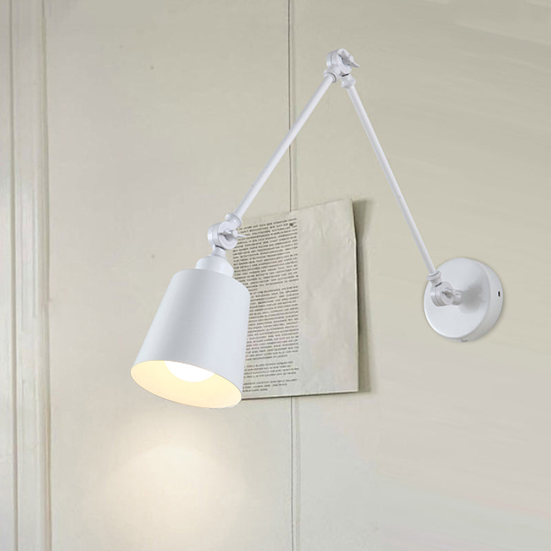 2-Joint Swing Arm Wall Reading Light Nordic Iron Single Black/White Sconce Lighting with Tapered Shade White Clearhalo 'Cast Iron' 'Glass' 'Industrial' 'Modern wall lights' 'Modern' 'Tiffany' 'Traditional wall lights' 'Wall Lamps & Sconces' 'Wall Lights' Lighting' 1789382