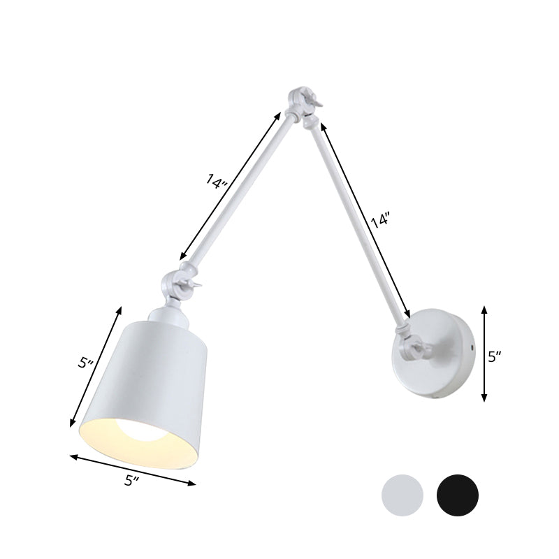 2-Joint Swing Arm Wall Reading Light Nordic Iron Single Black/White Sconce Lighting with Tapered Shade Clearhalo 'Cast Iron' 'Glass' 'Industrial' 'Modern wall lights' 'Modern' 'Tiffany' 'Traditional wall lights' 'Wall Lamps & Sconces' 'Wall Lights' Lighting' 1789385