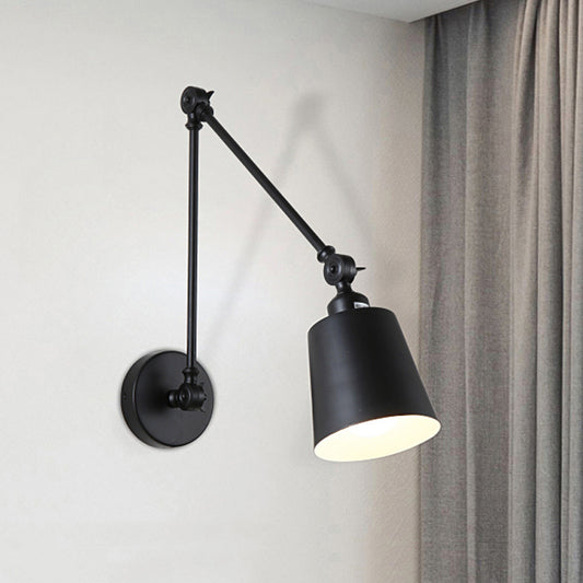 2-Joint Swing Arm Wall Reading Light Nordic Iron Single Black/White Sconce Lighting with Tapered Shade Black Clearhalo 'Cast Iron' 'Glass' 'Industrial' 'Modern wall lights' 'Modern' 'Tiffany' 'Traditional wall lights' 'Wall Lamps & Sconces' 'Wall Lights' Lighting' 1789386