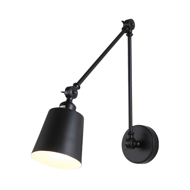 2-Joint Swing Arm Wall Reading Light Nordic Iron Single Black/White Sconce Lighting with Tapered Shade Clearhalo 'Cast Iron' 'Glass' 'Industrial' 'Modern wall lights' 'Modern' 'Tiffany' 'Traditional wall lights' 'Wall Lamps & Sconces' 'Wall Lights' Lighting' 1789389