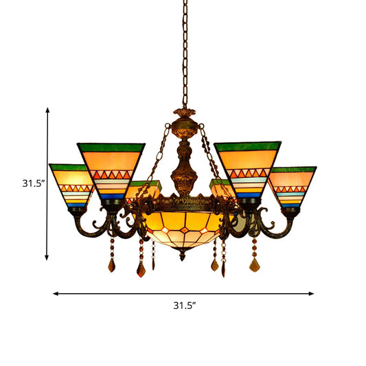 Craftsman Living Room Chandelier with Agate Stained Glass Tiffany Vintage Hanging Light in Orange-Green Clearhalo 'Ceiling Lights' 'Chandeliers' 'Industrial' 'Middle Century Chandeliers' 'Tiffany Chandeliers' 'Tiffany close to ceiling' 'Tiffany' Lighting' 178938
