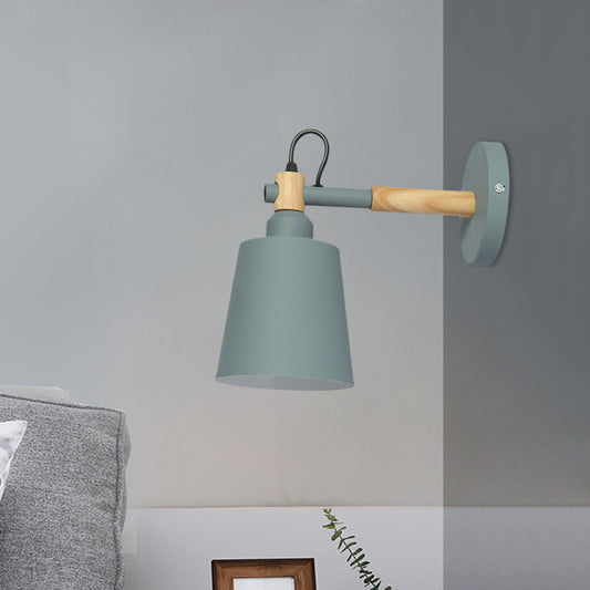 Bucket Bedside Sconce Lamp Metal 1 Bulb Nordic Style Wall Mount Light in Green and Wood Clearhalo 'Modern wall lights' 'Modern' 'Wall Lamps & Sconces' 'Wall Lights' Lighting' 1789404