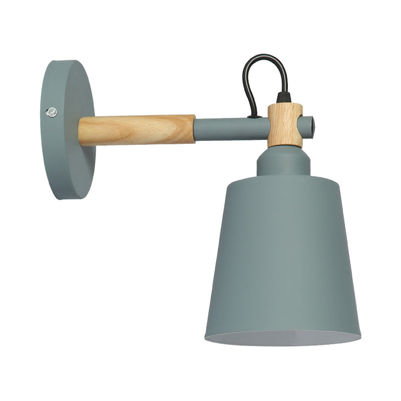 Bucket Bedside Sconce Lamp Metal 1 Bulb Nordic Style Wall Mount Light in Green and Wood Clearhalo 'Modern wall lights' 'Modern' 'Wall Lamps & Sconces' 'Wall Lights' Lighting' 1789406