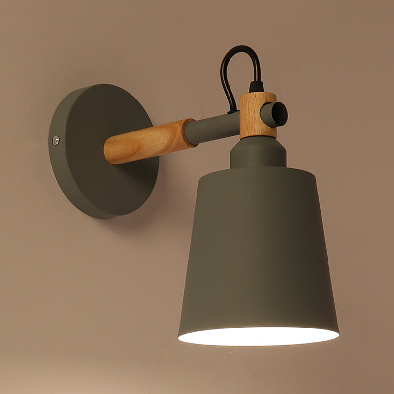 Bucket Bedside Sconce Lamp Metal 1 Bulb Nordic Style Wall Mount Light in Green and Wood Clearhalo 'Modern wall lights' 'Modern' 'Wall Lamps & Sconces' 'Wall Lights' Lighting' 1789407
