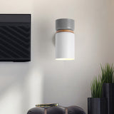 Grey-White Cylindrical Rotating Sconce Nordic Single Iron Wall Mounted Lamp with Wood Accent Clearhalo 'Modern wall lights' 'Modern' 'Wall Lamps & Sconces' 'Wall Lights' Lighting' 1789411