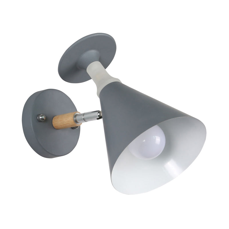 Rotatable Cone Wine Cup Wall Mounted Lamp Nordic Iron Single Bulb Grey/White Sconce Light with Wood Accent Clearhalo 'Modern wall lights' 'Modern' 'Wall Lamps & Sconces' 'Wall Lights' Lighting' 1789417