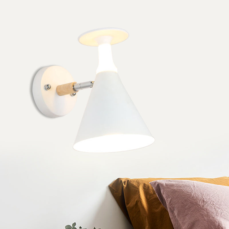 Rotatable Cone Wine Cup Wall Mounted Lamp Nordic Iron Single Bulb Grey/White Sconce Light with Wood Accent White Clearhalo 'Modern wall lights' 'Modern' 'Wall Lamps & Sconces' 'Wall Lights' Lighting' 1789419