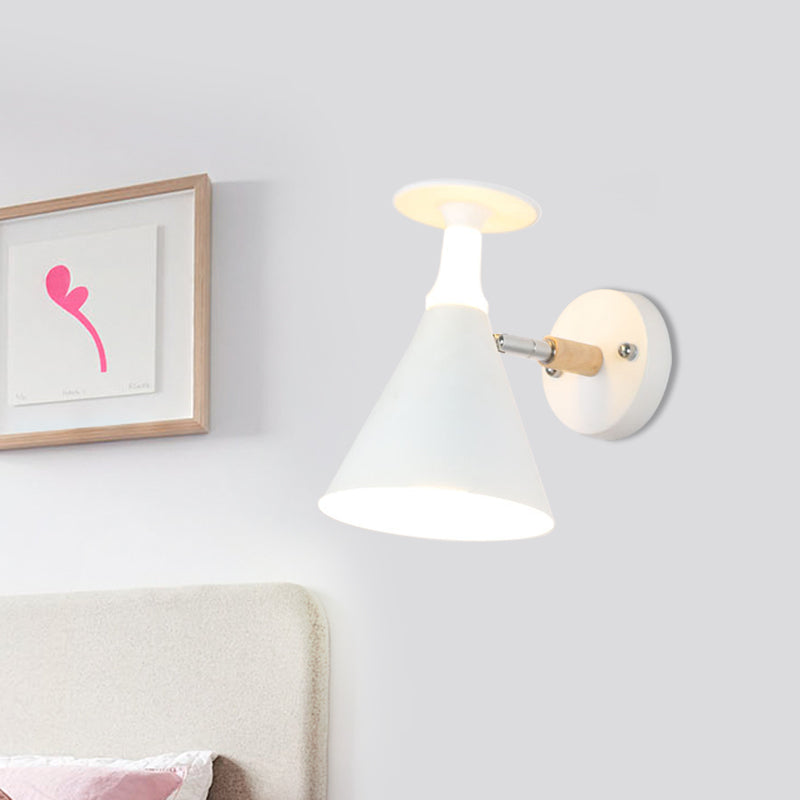 Rotatable Cone Wine Cup Wall Mounted Lamp Nordic Iron Single Bulb Grey/White Sconce Light with Wood Accent Clearhalo 'Modern wall lights' 'Modern' 'Wall Lamps & Sconces' 'Wall Lights' Lighting' 1789420