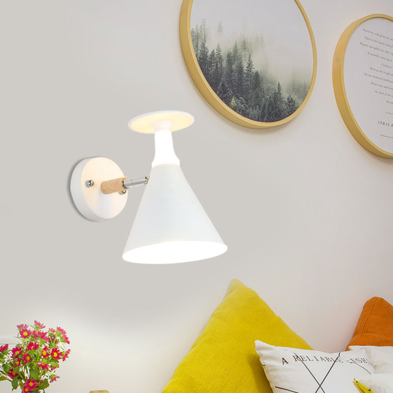 Rotatable Cone Wine Cup Wall Mounted Lamp Nordic Iron Single Bulb Grey/White Sconce Light with Wood Accent Clearhalo 'Modern wall lights' 'Modern' 'Wall Lamps & Sconces' 'Wall Lights' Lighting' 1789421