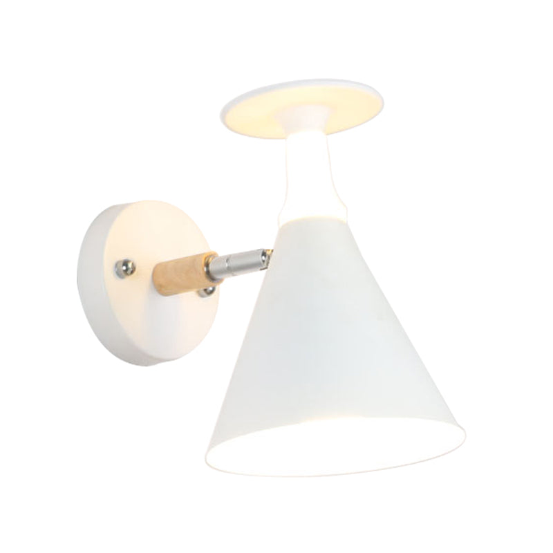 Rotatable Cone Wine Cup Wall Mounted Lamp Nordic Iron Single Bulb Grey/White Sconce Light with Wood Accent Clearhalo 'Modern wall lights' 'Modern' 'Wall Lamps & Sconces' 'Wall Lights' Lighting' 1789422