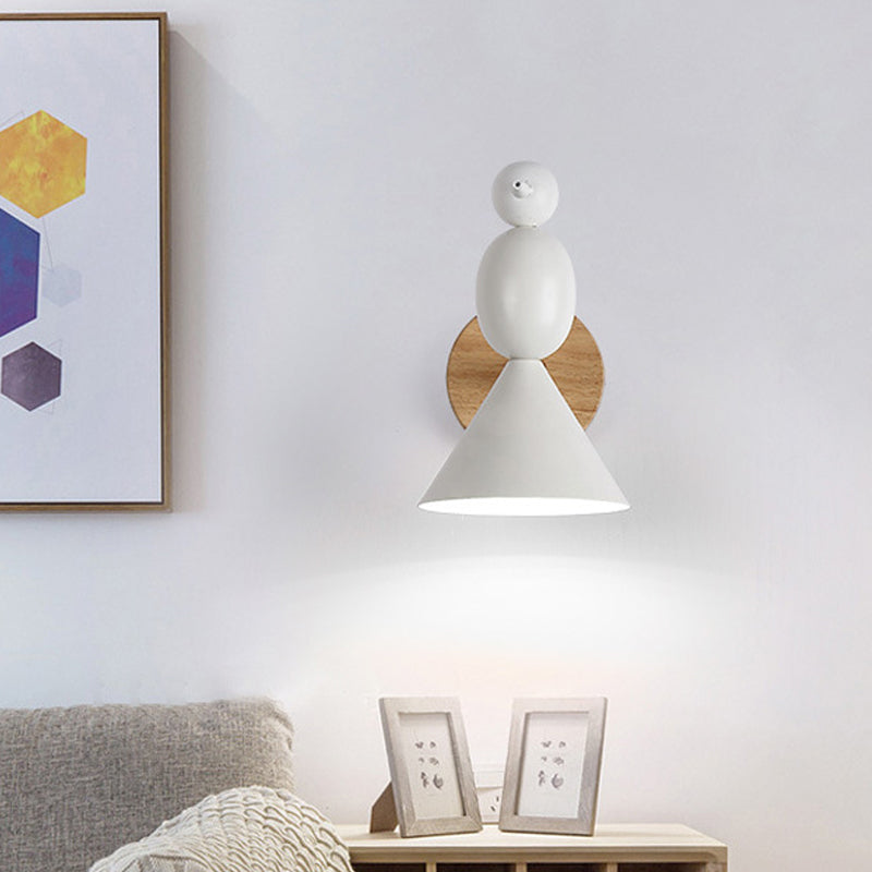 Lark Rotatable Wall Lighting Nordic Iron 1 Light White Sconce with Wood Backplate for Bedroom Clearhalo 'Modern wall lights' 'Modern' 'Wall Lamps & Sconces' 'Wall Lights' Lighting' 1789425