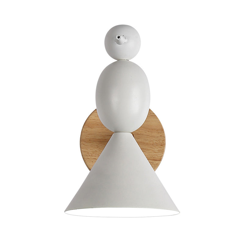 Lark Rotatable Wall Lighting Nordic Iron 1 Light White Sconce with Wood Backplate for Bedroom Clearhalo 'Modern wall lights' 'Modern' 'Wall Lamps & Sconces' 'Wall Lights' Lighting' 1789426