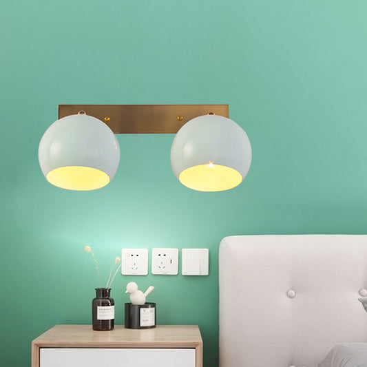 Macaron 2 Heads Wall Light Fixture Metal Blue Hemisphere Adjustable Sconce Ideas with Brass Backplate Clearhalo 'Cast Iron' 'Glass' 'Industrial' 'Modern wall lights' 'Modern' 'Tiffany' 'Traditional wall lights' 'Wall Lamps & Sconces' 'Wall Lights' Lighting' 1789428