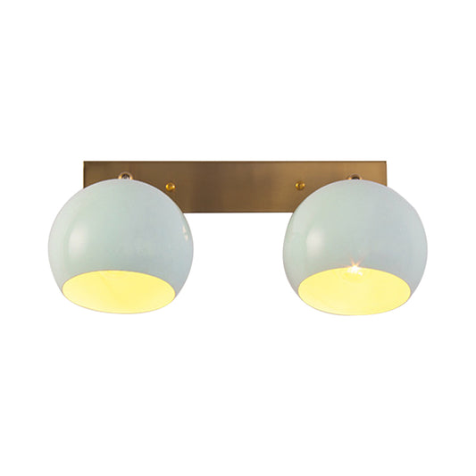 Macaron 2 Heads Wall Light Fixture Metal Blue Hemisphere Adjustable Sconce Ideas with Brass Backplate Clearhalo 'Cast Iron' 'Glass' 'Industrial' 'Modern wall lights' 'Modern' 'Tiffany' 'Traditional wall lights' 'Wall Lamps & Sconces' 'Wall Lights' Lighting' 1789430