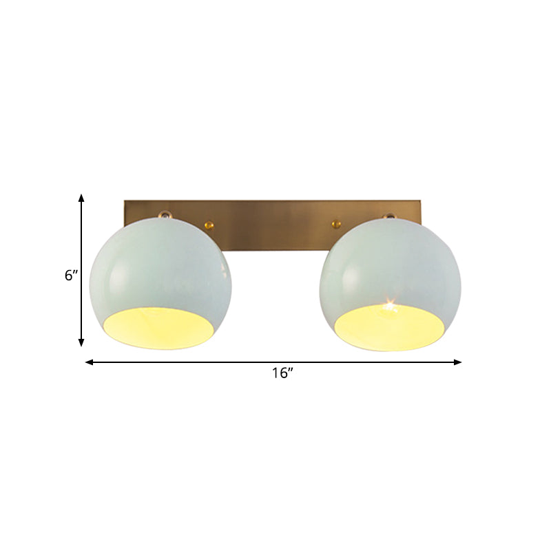 Macaron 2 Heads Wall Light Fixture Metal Blue Hemisphere Adjustable Sconce Ideas with Brass Backplate Clearhalo 'Cast Iron' 'Glass' 'Industrial' 'Modern wall lights' 'Modern' 'Tiffany' 'Traditional wall lights' 'Wall Lamps & Sconces' 'Wall Lights' Lighting' 1789432