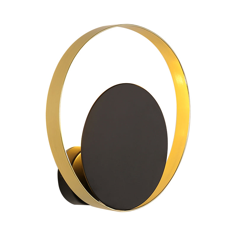 Mid Century Circle Sconce Light Iron 1 Head Hotel Wall Mounted Lighting Fixture in Black-Gold Clearhalo 'Cast Iron' 'Glass' 'Industrial' 'Modern wall lights' 'Modern' 'Tiffany' 'Traditional wall lights' 'Wall Lamps & Sconces' 'Wall Lights' Lighting' 1789436
