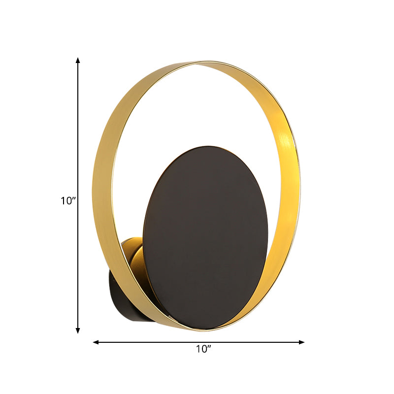 Mid Century Circle Sconce Light Iron 1 Head Hotel Wall Mounted Lighting Fixture in Black-Gold Clearhalo 'Cast Iron' 'Glass' 'Industrial' 'Modern wall lights' 'Modern' 'Tiffany' 'Traditional wall lights' 'Wall Lamps & Sconces' 'Wall Lights' Lighting' 1789437