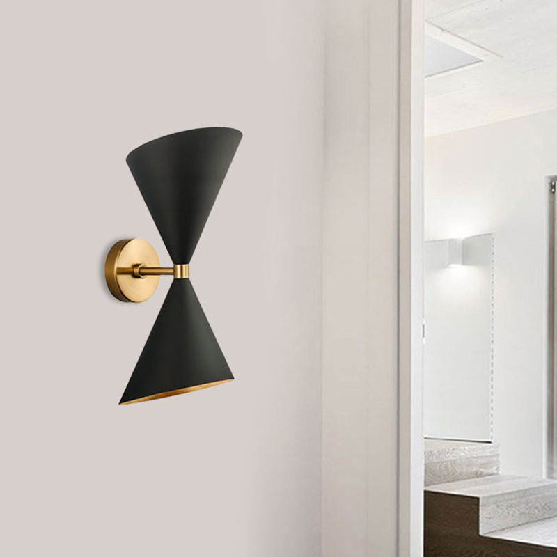 Mid-Century 2 Bulbs Wall Lamp Metal Black-Gold Deformed Cocktail Shaker Sconce Light Clearhalo 'Cast Iron' 'Glass' 'Industrial' 'Modern wall lights' 'Modern' 'Tiffany' 'Traditional wall lights' 'Wall Lamps & Sconces' 'Wall Lights' Lighting' 1789448
