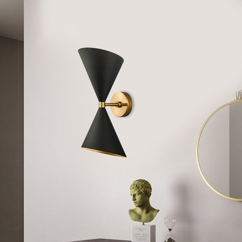 Mid-Century 2 Bulbs Wall Lamp Metal Black-Gold Deformed Cocktail Shaker Sconce Light Clearhalo 'Cast Iron' 'Glass' 'Industrial' 'Modern wall lights' 'Modern' 'Tiffany' 'Traditional wall lights' 'Wall Lamps & Sconces' 'Wall Lights' Lighting' 1789450