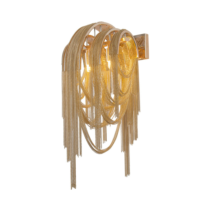 Gold/Silver Stacked Tassel Wall Lamp Mid Century 2 Bulbs Metallic Sconce Light Fixture for Hotel Clearhalo 'Cast Iron' 'Glass' 'Industrial' 'Modern wall lights' 'Modern' 'Tiffany' 'Traditional wall lights' 'Wall Lamps & Sconces' 'Wall Lights' Lighting' 1789461