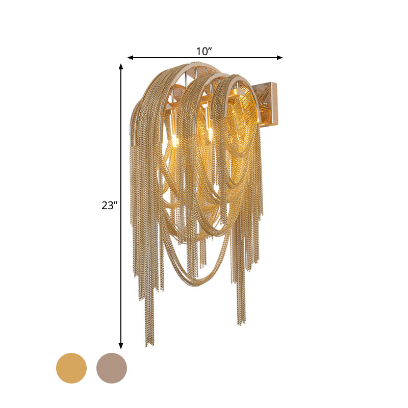 Gold/Silver Stacked Tassel Wall Lamp Mid Century 2 Bulbs Metallic Sconce Light Fixture for Hotel Clearhalo 'Cast Iron' 'Glass' 'Industrial' 'Modern wall lights' 'Modern' 'Tiffany' 'Traditional wall lights' 'Wall Lamps & Sconces' 'Wall Lights' Lighting' 1789462