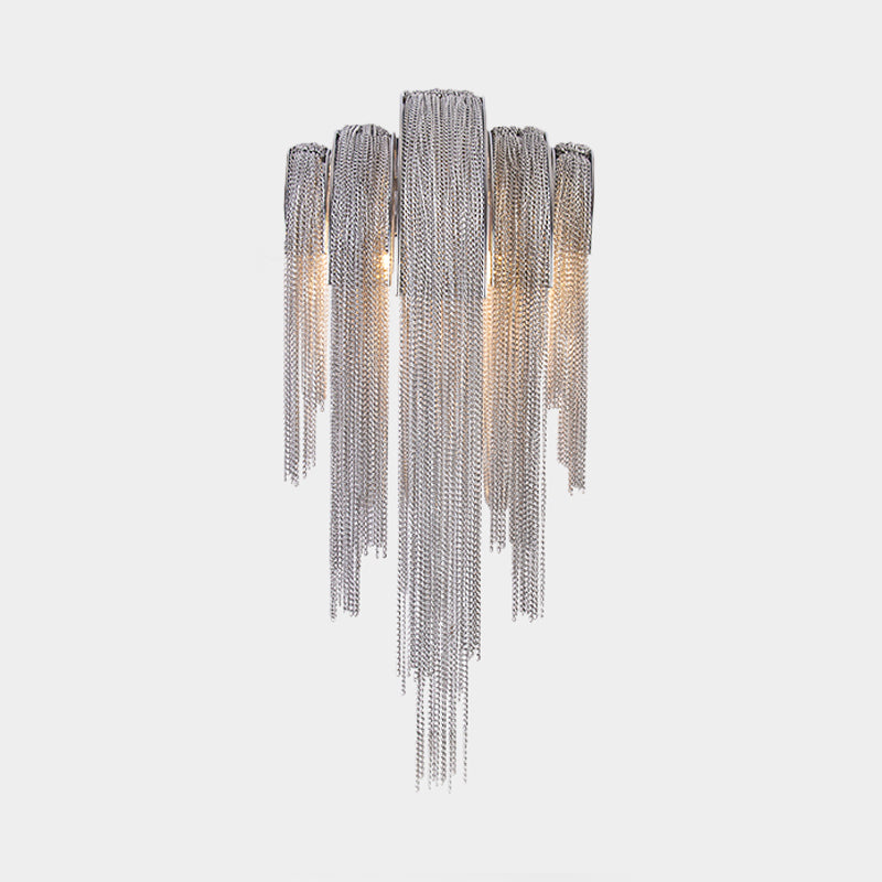 Gold/Silver Stacked Tassel Wall Lamp Mid Century 2 Bulbs Metallic Sconce Light Fixture for Hotel Clearhalo 'Cast Iron' 'Glass' 'Industrial' 'Modern wall lights' 'Modern' 'Tiffany' 'Traditional wall lights' 'Wall Lamps & Sconces' 'Wall Lights' Lighting' 1789466