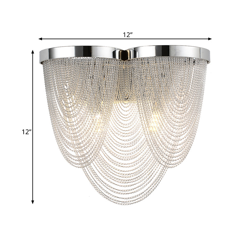 Silver Rippling Tassel Chain Wall Light Modern Vogue 2-Bulb Aluminum Sconce Lighting for Sitting Room Clearhalo 'Cast Iron' 'Glass' 'Industrial' 'Modern wall lights' 'Modern' 'Tiffany' 'Traditional wall lights' 'Wall Lamps & Sconces' 'Wall Lights' Lighting' 1789471