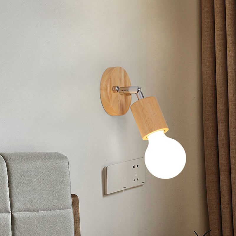Open Bulb Mini Rotating Sconce Lamp Simplicity Wood Single Bedroom Wall Lighting Ideas Clearhalo 'Modern wall lights' 'Modern' 'Wall Lamps & Sconces' 'Wall Lights' Lighting' 1789489
