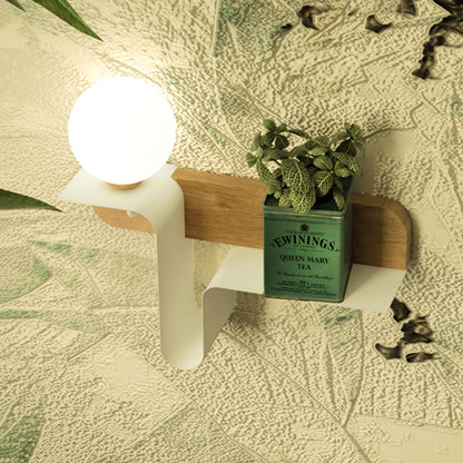 Orb Opal Frosted Glass Sconce Ideas Nordic 1 Bulb White-Wood Wall Mounted Lamp with Shelf, Left/Right White Left Clearhalo 'Modern wall lights' 'Modern' 'Wall Lamps & Sconces' 'Wall Lights' Lighting' 1789498