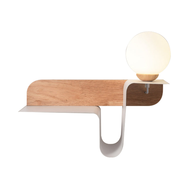 Orb Opal Frosted Glass Sconce Ideas Nordic 1 Bulb White-Wood Wall Mounted Lamp with Shelf, Left/Right Clearhalo 'Modern wall lights' 'Modern' 'Wall Lamps & Sconces' 'Wall Lights' Lighting' 1789505