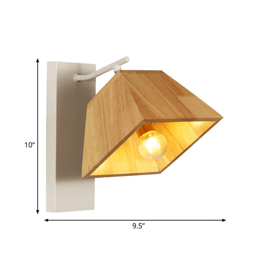 Swivelable Trapezoid Wall Lighting Nordic Wooden 1 Bulb Terrace Sconce Fixture in Beige Clearhalo 'Wall Lamps & Sconces' 'Wall Lights' Lighting' 1789520