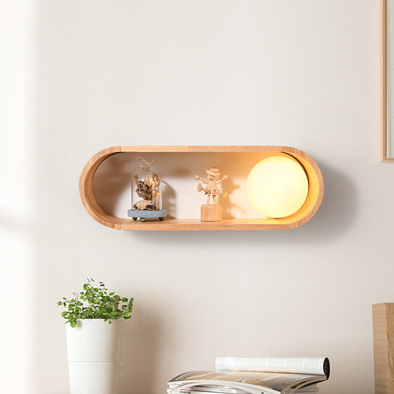 Fillet/Right Angle Rectangle Wall Lamp Nordic Wood 1 Head Bedside Flush Mount Wall Sconce with Rack Function Clearhalo 'Modern wall lights' 'Modern' 'Wall Lamps & Sconces' 'Wall Lights' Lighting' 1789521