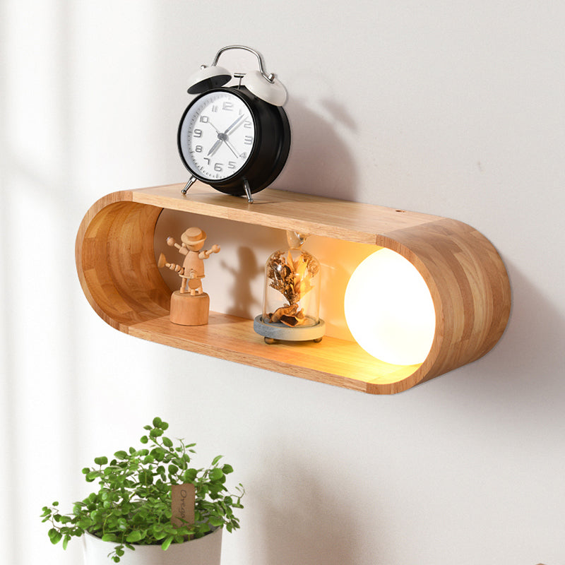 Fillet/Right Angle Rectangle Wall Lamp Nordic Wood 1 Head Bedside Flush Mount Wall Sconce with Rack Function Wood Fillet Clearhalo 'Modern wall lights' 'Modern' 'Wall Lamps & Sconces' 'Wall Lights' Lighting' 1789522
