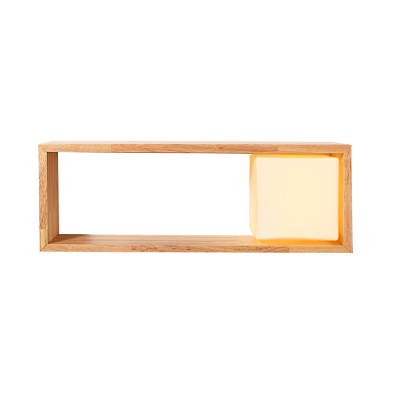 Fillet/Right Angle Rectangle Wall Lamp Nordic Wood 1 Head Bedside Flush Mount Wall Sconce with Rack Function Clearhalo 'Modern wall lights' 'Modern' 'Wall Lamps & Sconces' 'Wall Lights' Lighting' 1789528