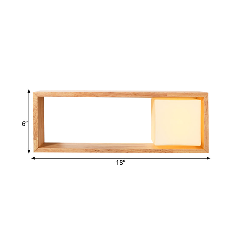 Fillet/Right Angle Rectangle Wall Lamp Nordic Wood 1 Head Bedside Flush Mount Wall Sconce with Rack Function Clearhalo 'Modern wall lights' 'Modern' 'Wall Lamps & Sconces' 'Wall Lights' Lighting' 1789530