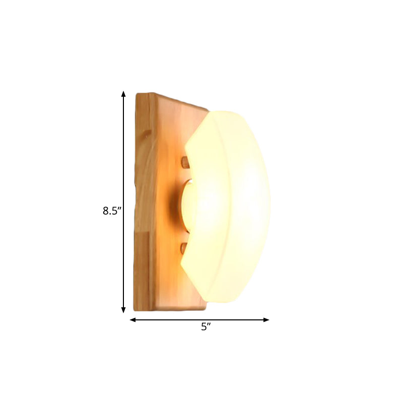 Frosted White Glass Cute Arch Sconce Nordic Single-Blue Wall Light with Wood Backplate Clearhalo 'Modern wall lights' 'Modern' 'Wall Lamps & Sconces' 'Wall Lights' Lighting' 1789540