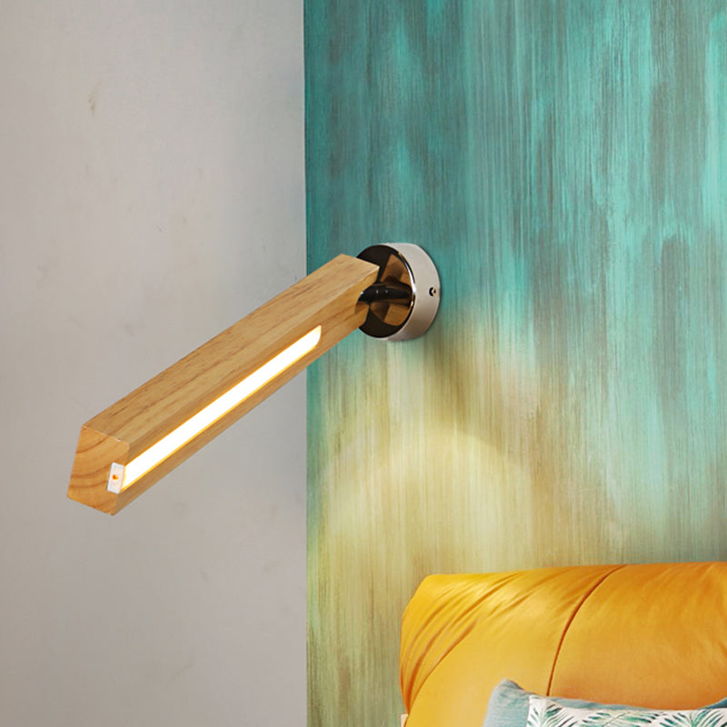 Rotatable Rectangle Wood Wall Light Simple Beige LED Sconce Ideas for Bedside, 3 Color Light Clearhalo 'Modern wall lights' 'Modern' 'Wall Lamps & Sconces' 'Wall Lights' Lighting' 1789546