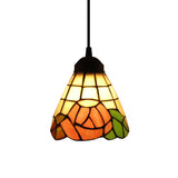 Pink Stained Art Glass Pendant Lighting Cone 1 Head Tiffany-Style Hanging Light Fixture Clearhalo 'Ceiling Lights' 'Close To Ceiling Lights' 'Glass shade' 'Glass' 'Industrial' 'Middle Century Pendants' 'Pendant Lights' 'Pendants' 'Tiffany close to ceiling' 'Tiffany Pendants' 'Tiffany' Lighting' 178954