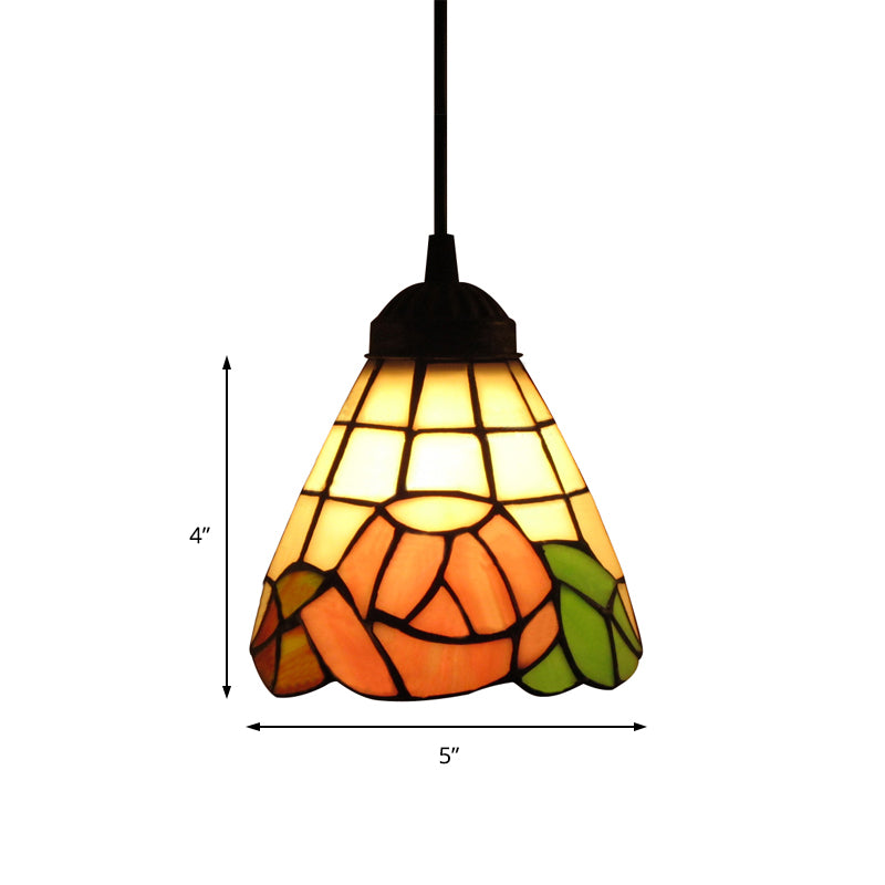 Pink Stained Art Glass Pendant Lighting Cone 1 Head Tiffany-Style Hanging Light Fixture Clearhalo 'Ceiling Lights' 'Close To Ceiling Lights' 'Glass shade' 'Glass' 'Industrial' 'Middle Century Pendants' 'Pendant Lights' 'Pendants' 'Tiffany close to ceiling' 'Tiffany Pendants' 'Tiffany' Lighting' 178955