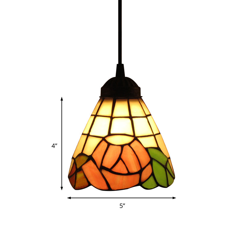 Pink Stained Art Glass Pendant Lighting Cone 1 Head Tiffany-Style Hanging Light Fixture Clearhalo 'Ceiling Lights' 'Close To Ceiling Lights' 'Glass shade' 'Glass' 'Industrial' 'Middle Century Pendants' 'Pendant Lights' 'Pendants' 'Tiffany close to ceiling' 'Tiffany Pendants' 'Tiffany' Lighting' 178955