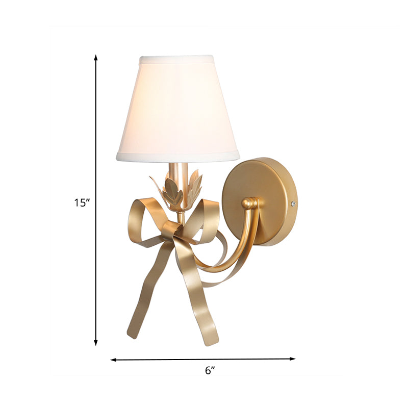 Gold Swag Sconce Lighting Contemporary 1 Bulb Metal Wall Mounted Lamp with Ribbon Decor and Fabric Lampshade Clearhalo 'Cast Iron' 'Glass' 'Industrial' 'Modern wall lights' 'Modern' 'Tiffany' 'Traditional wall lights' 'Wall Lamps & Sconces' 'Wall Lights' Lighting' 1789555