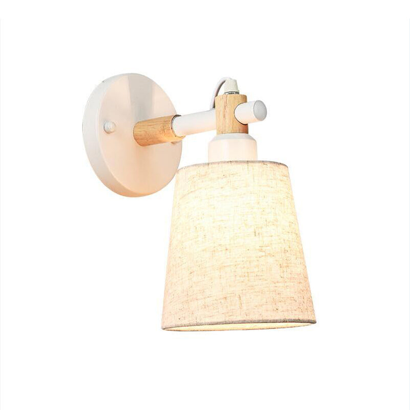 Nordic Horn Shade Fabric Wall Lamp 1-Light Sconce Light Fixture in Black/White with Wood Joint Clearhalo 'Cast Iron' 'Glass' 'Industrial' 'Modern wall lights' 'Modern' 'Tiffany' 'Traditional wall lights' 'Wall Lamps & Sconces' 'Wall Lights' Lighting' 1789559