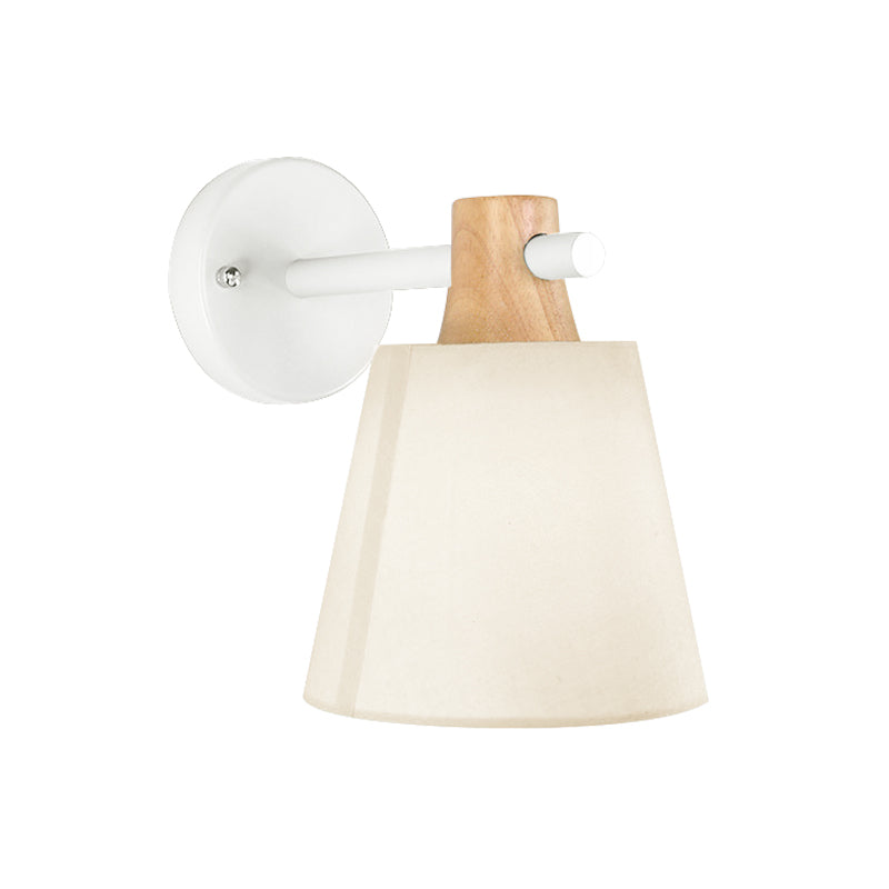 Conical Wall Light Fixture Macaron Fabric 1 Head Blue/White/Yellow Sconce Ideas with Straight Arm and Wood Lock Clearhalo 'Modern wall lights' 'Modern' 'Wall Lamps & Sconces' 'Wall Lights' Lighting' 1789568