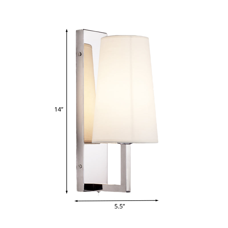 Stainless Steel Rectangle Wall Lighting Modern Single Chrome Sconce Light with Handmade Cone Fabric Shade Clearhalo 'Cast Iron' 'Glass' 'Industrial' 'Modern wall lights' 'Modern' 'Tiffany' 'Traditional wall lights' 'Wall Lamps & Sconces' 'Wall Lights' Lighting' 1789582