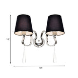 Black Taper Shade Wall Mount Light Modern 2-Bulb Fabric Sconce Fixture with Stainless Steel Wavy Arm and Crystal Drop Clearhalo 'Cast Iron' 'Glass' 'Industrial' 'Modern wall lights' 'Modern' 'Tiffany' 'Traditional wall lights' 'Wall Lamps & Sconces' 'Wall Lights' Lighting' 1789587