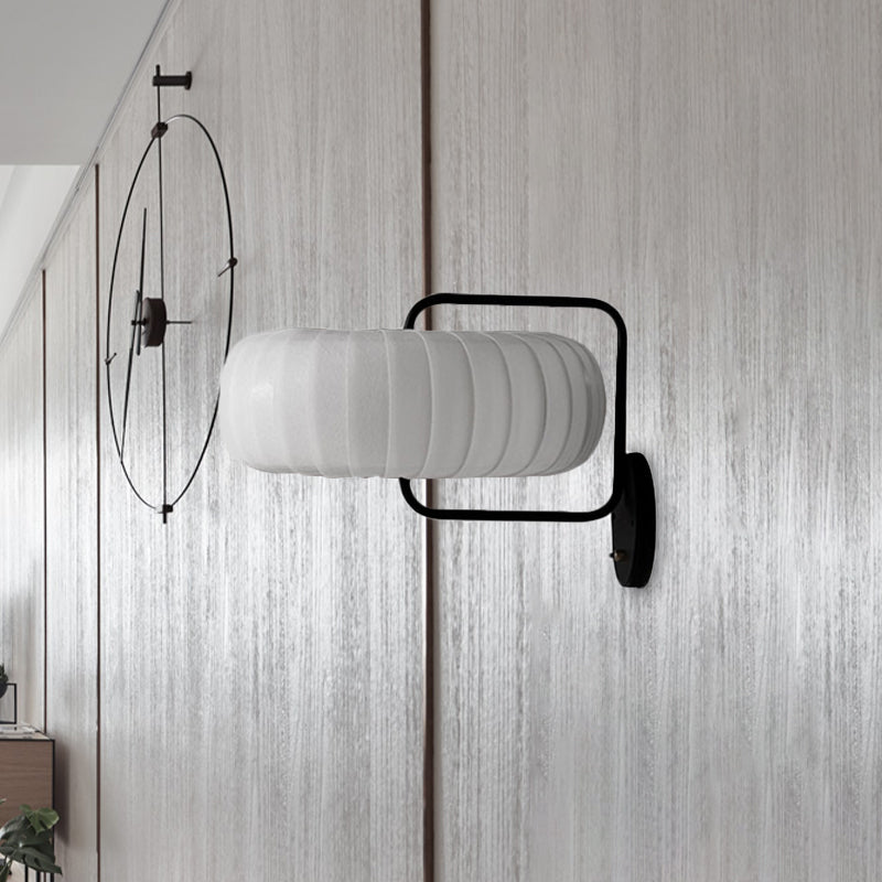 Gathered Fabric Pumpkin Wall Mounted Lamp Modern Style 3 Lights Black-White Sconce with Squared Arm Clearhalo 'Cast Iron' 'Glass' 'Industrial' 'Modern wall lights' 'Modern' 'Tiffany' 'Traditional wall lights' 'Wall Lamps & Sconces' 'Wall Lights' Lighting' 1789588