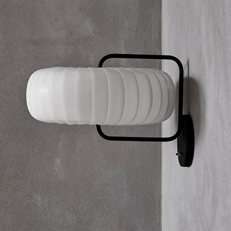 Gathered Fabric Pumpkin Wall Mounted Lamp Modern Style 3 Lights Black-White Sconce with Squared Arm Black-White Clearhalo 'Cast Iron' 'Glass' 'Industrial' 'Modern wall lights' 'Modern' 'Tiffany' 'Traditional wall lights' 'Wall Lamps & Sconces' 'Wall Lights' Lighting' 1789589